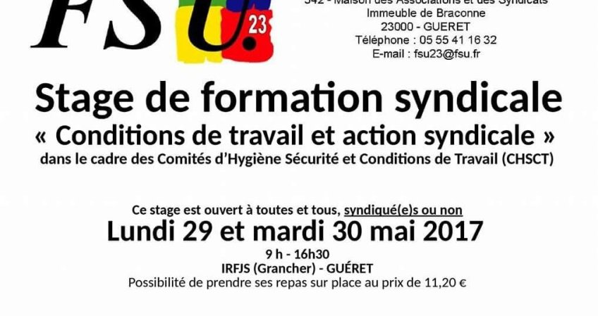 Stage syndical - Conditions de travail et action syndicale - 29 et 30 mai (…)